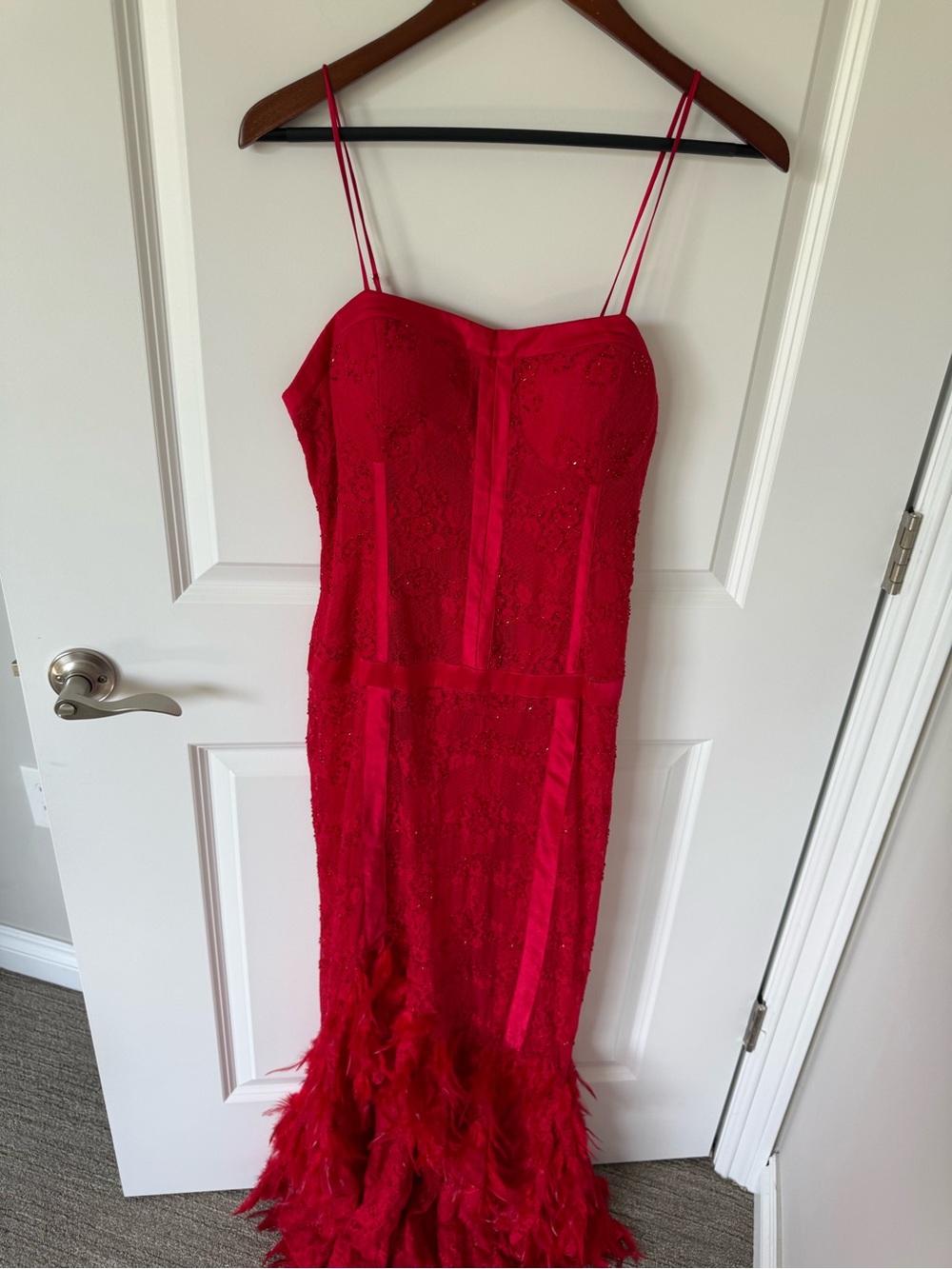 Nina Austin Vintage Feather Asymmetrical Hem Beaded Dress Size Medium
